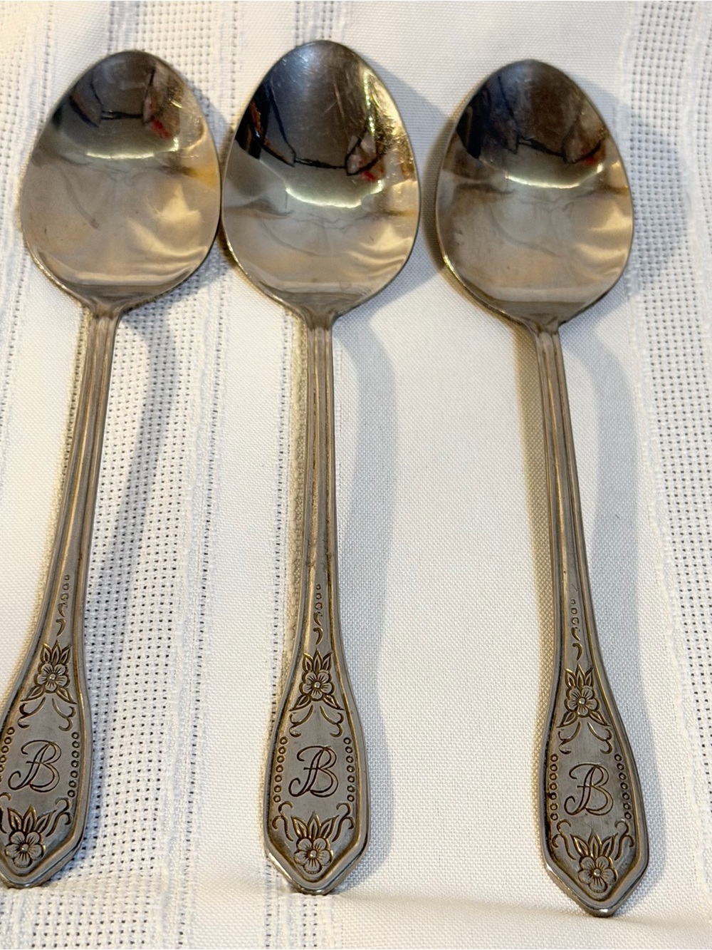 3 Pc Monogram “B” Customcraft Tablespoons Set Flatware